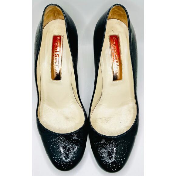 RUPER SANDERSON Navy Patent Pumps with Pointelle Design - EUC! - Picture 1 of 8